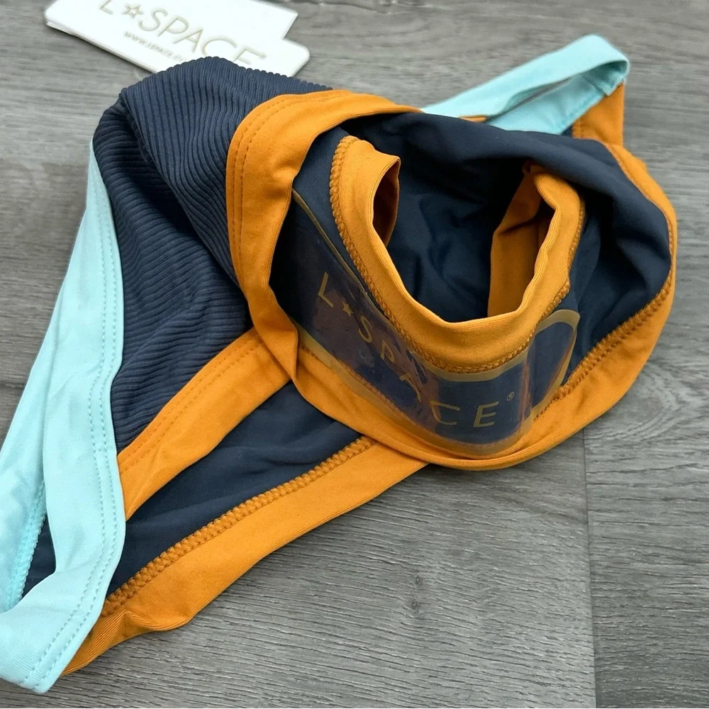 L*space VACAY BOTTOM‎ CLASSIC Ribbed Bikini Swim Size xl Womens Blue Orange NWT